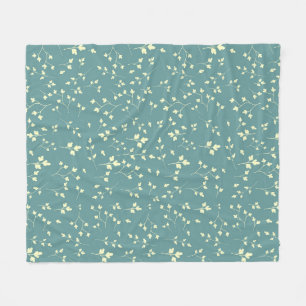 Delicate Cream Leaves Dusty Teal Botanical Pattern Fleece Blanket