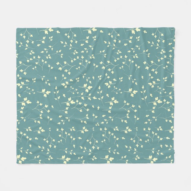 Delicate Cream Leaves Dusty Teal Botanical Pattern Fleece Blanket (Front (Horizontal))
