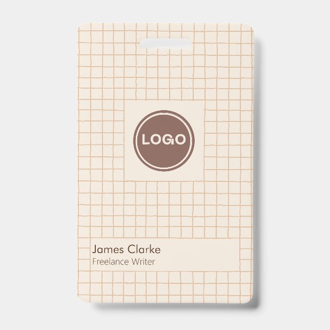Delicate Creamy Brown Chequered Pattern with Logo ID Badge (Front)