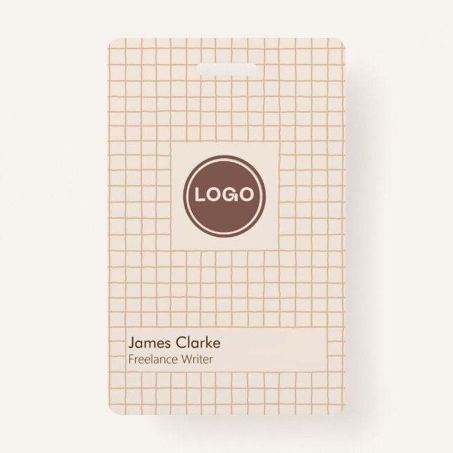 Delicate Creamy Brown Chequered Pattern with Logo ID Badge (Front)