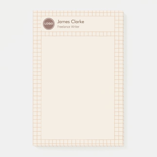Delicate Creamy Brown Chequered Pattern with Logo Post-it Notes (Front)