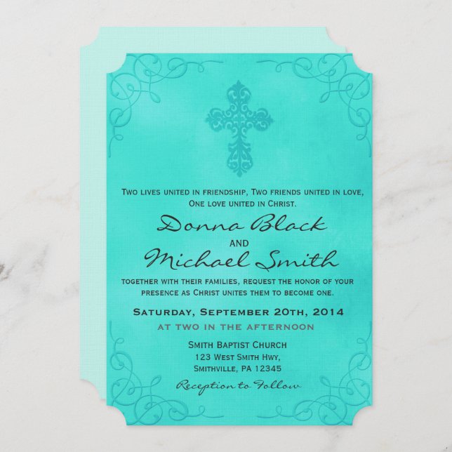 Delicate Cross Religious Wedding Invitations (Front/Back)