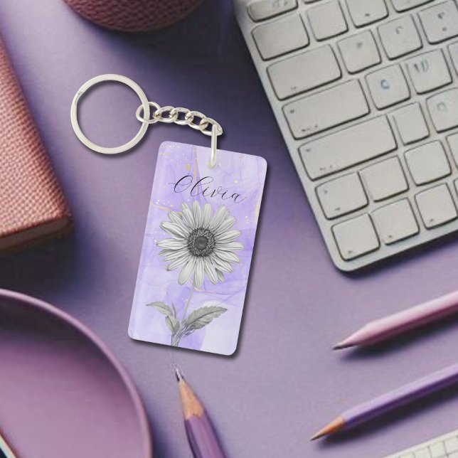 Delicate Custom Lavender Daisy Flower Key Ring (Creator Uploaded)