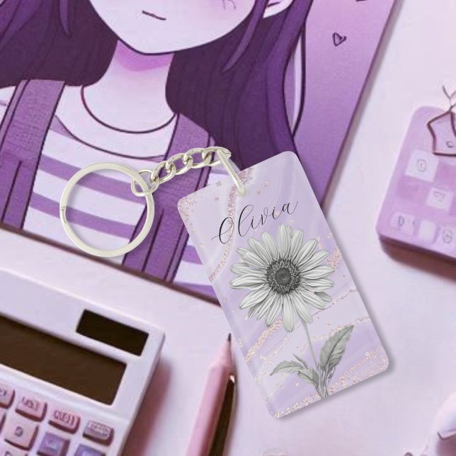 Delicate Custom Lavender Daisy Flower Key Ring (Creator Uploaded)