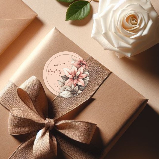 Delicate Customisable Floral  Classic Round Sticker (Creator Uploaded)