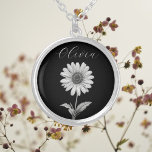 Delicate Customisable Floral  Silver Plated Necklace<br><div class="desc">Delicate black and white daisy flower customisable Necklace. Personalise with name and font type. You can also change the background colour to your preference.</div>