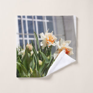 Delicate cute daffodils spring wash cloth
