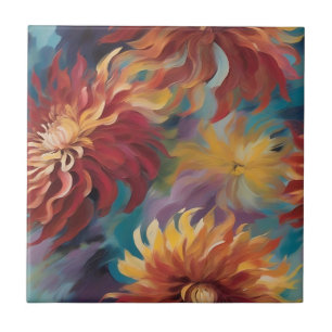 Delicate Dahlias Flowers Ceramic Tile