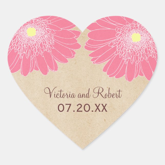 Delicate Daisies Wedding Stickers, Pink Heart Sticker (Front)