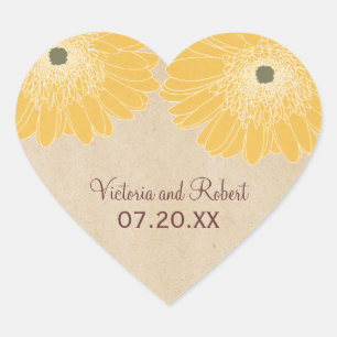 Delicate Daisies Wedding Stickers, Yellow Heart Sticker