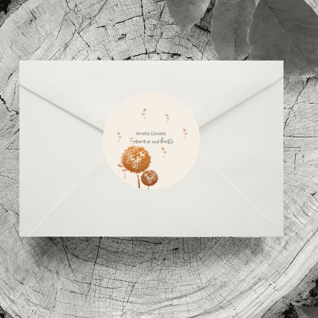 Delicate Dandelion Forever in our heart Classic Round Sticker (Creator Uploaded)