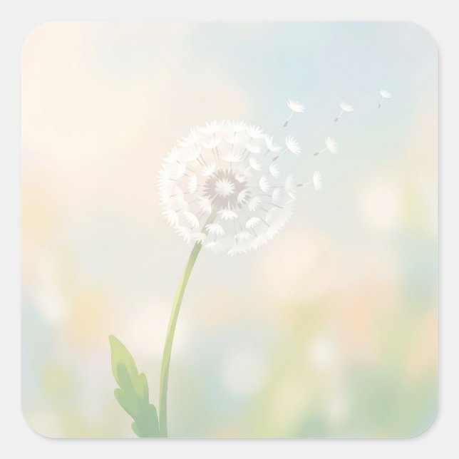 Delicate Dandelion Seeds in the Wind Square Sticker (Front)