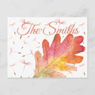 Delicate Dandelions & Autumn Leaf Postcard