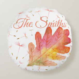 Delicate Dandelions & Autumn Leaf Round Cushion