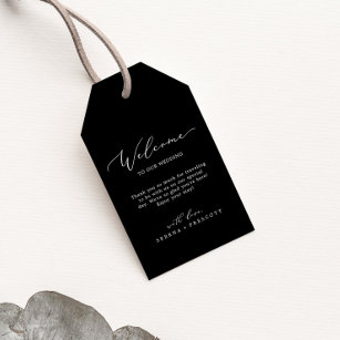 Delicate Dark Black Calligraphy Wedding Welcome Gift Tags