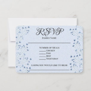 Delicate Dark Blue Wildflowers Wedding RSVP Card