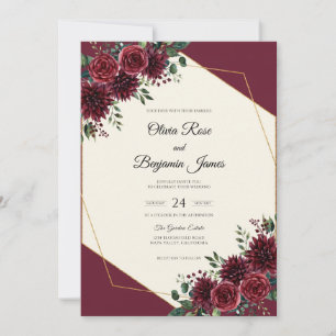 Delicate Deep Red Dahlia Wedding Invitation