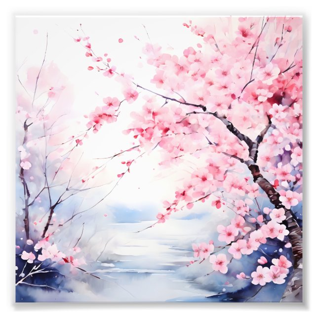 Delicate Dreams: Watercolor Cherry Blossom Tree Photo Print (Front)