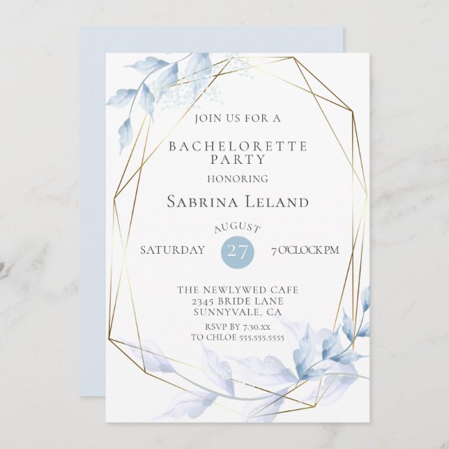 Delicate Dusty Blue Pale Lilac Foliage Invitation (Front/Back)