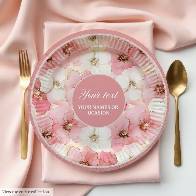 Delicate dusty rose and gold floral paper plates (Delicate dusty rose and gold floral paper plates)