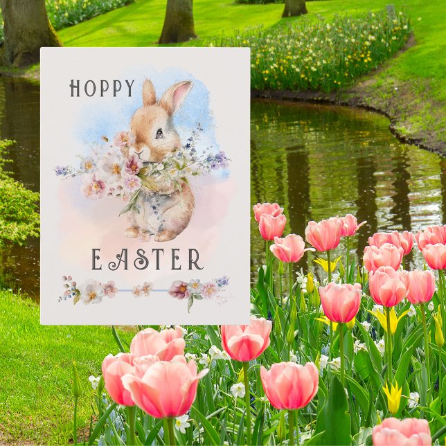 Delicate Easter Baby Bunny Floral Bouquet Invitation Postcard (Creator Uploaded)