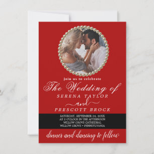Delicate Elegant Red Calligraphy Photo Wedding Invitation