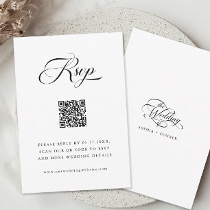 Delicate Elegant Script Wedding Black and White RSVP Card