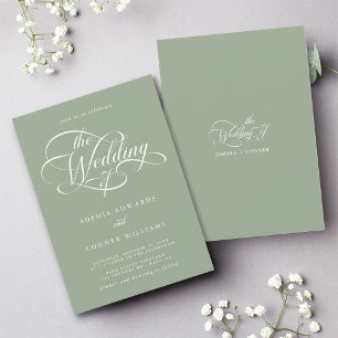Delicate Elegant Script Wedding Sage Green Invitation