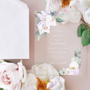 Delicate Elegant Watercolor Flowers Wedding Acrylic Invitations