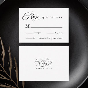 Delicate Elegant Wedding Black & White  RSVP Card
