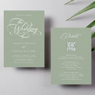 Delicate Elegant Wedding Sage Green All in One Invitation