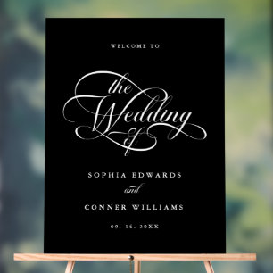Delicate Elegant Wedding Welcome Frosted Black Acrylic Sign
