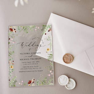 Delicate Elegant Wildflowers Wedding  Acrylic Invitations