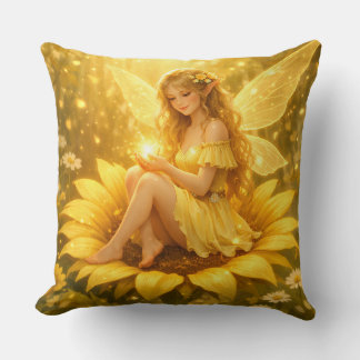 Delicate Elf on a Sunflower Cushion