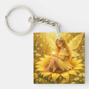 Delicate Elf on a Sunflower Key Ring