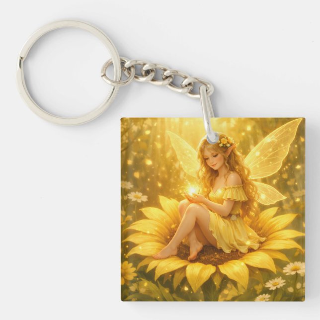 Delicate Elf on a Sunflower  Key Ring (Front)