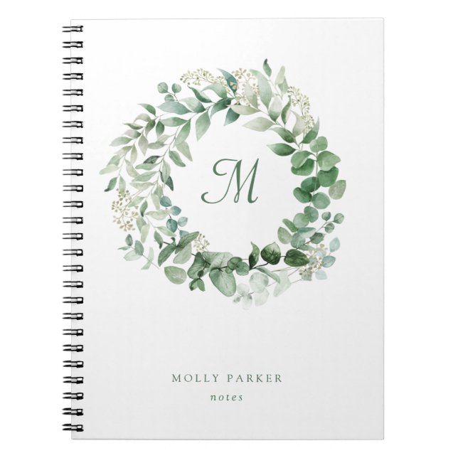 Delicate Eucalyptus | Elegant Watercolor Monogram Notebook (Front)