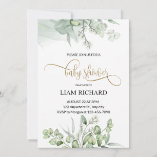 delicate eucalyptus leaves baby shower invitation