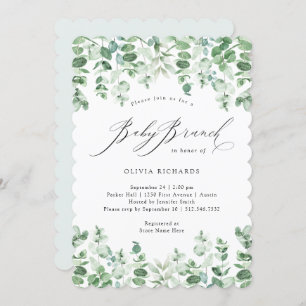 Delicate Eucalyptus   Watercolor Baby Brunch Invitation