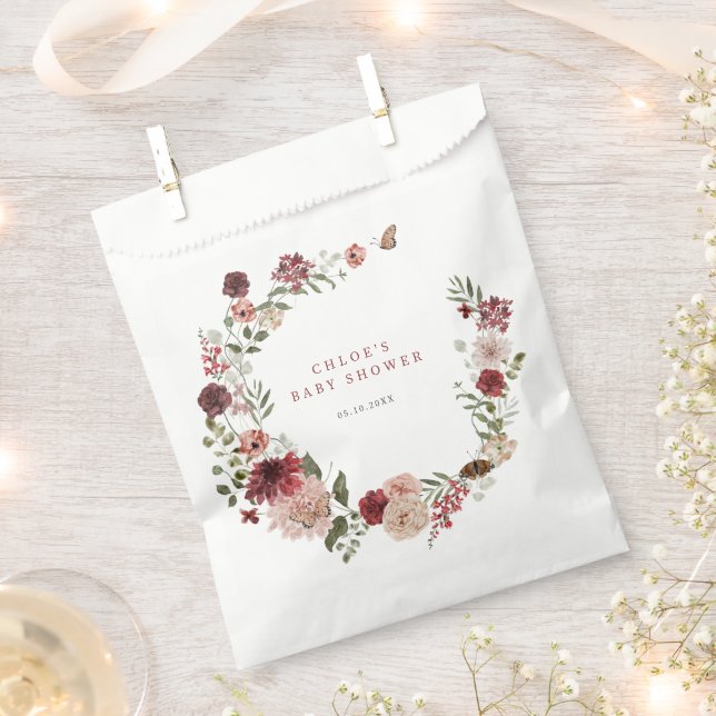 Delicate Fall Floral Wreath Baby Shower Favour Bag (Clipped)