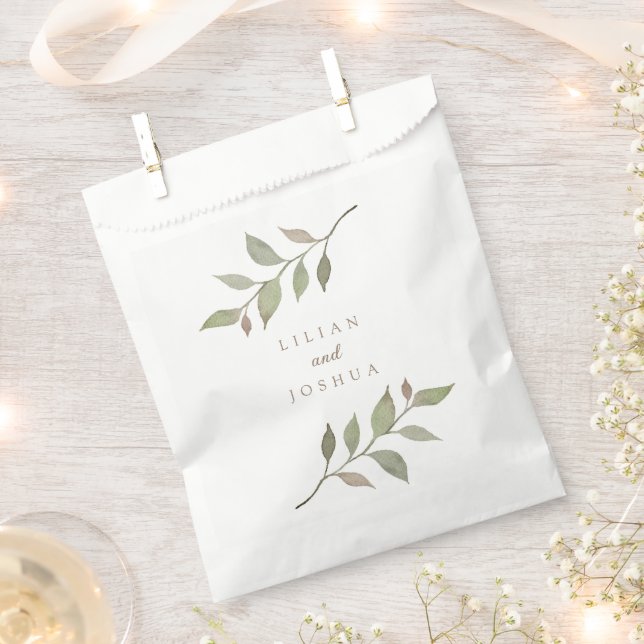 Delicate Fall Greenery Elegant Script Wedding Favour Bag (Clipped)