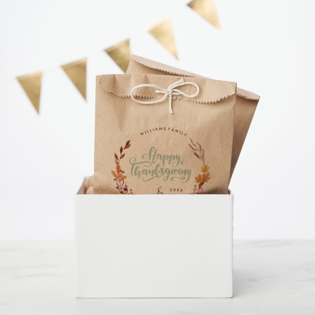 Delicate Fall Wreath Happy Thanksgiving Favour Bag (Party)