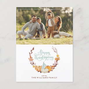 Delicate Fall Wreath Happy Thanksgiving Holiday Postcard