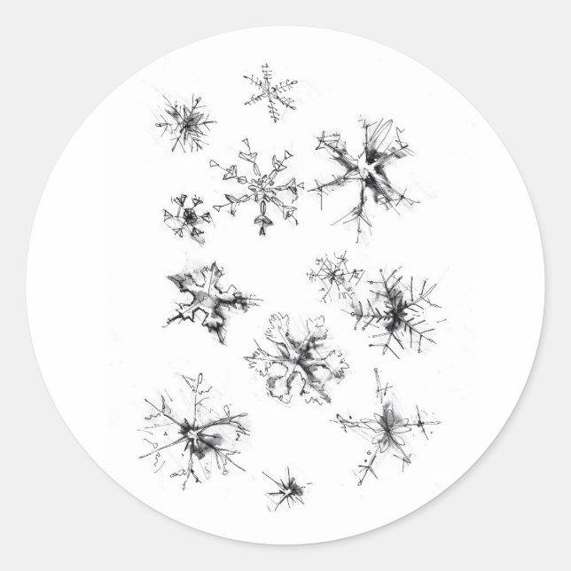 Delicate Falling Snowflakes Classic Round Sticker (Front)