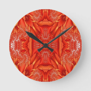 Delicate Feather Fractal Design - red Round Clock