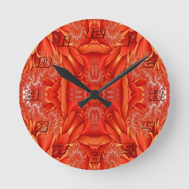 Delicate Feather Fractal Design - red Round Clock (Front)
