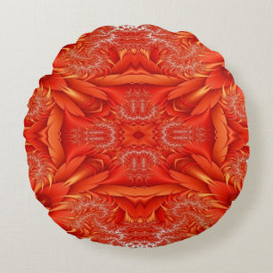 Delicate Feather Fractal Design - red Round Cushion