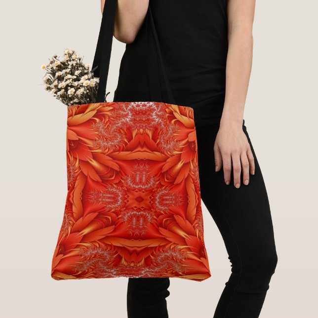 Delicate Feather Fractal Design - red Tote Bag (Close Up)
