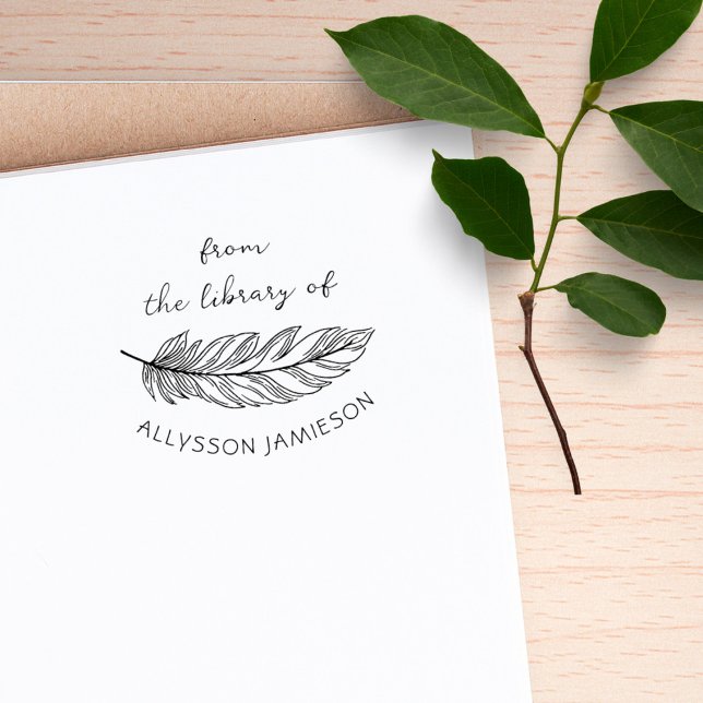 Delicate Feather Hand-written Custom Book Library Rubber Stamp (Creator Uploaded)
