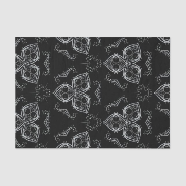 Delicate Filigree Ornaments on Black Background Tissue Paper (Front)